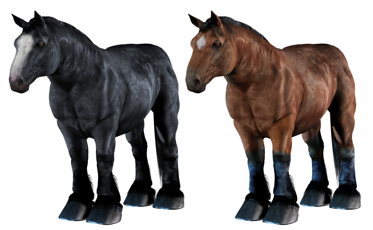 a couple of horses standing next to each other, a raytraced image, trending on zbrush central, photorealism, heavy boots, saints row fursuit tails mod, extreme hight detail, giant legs