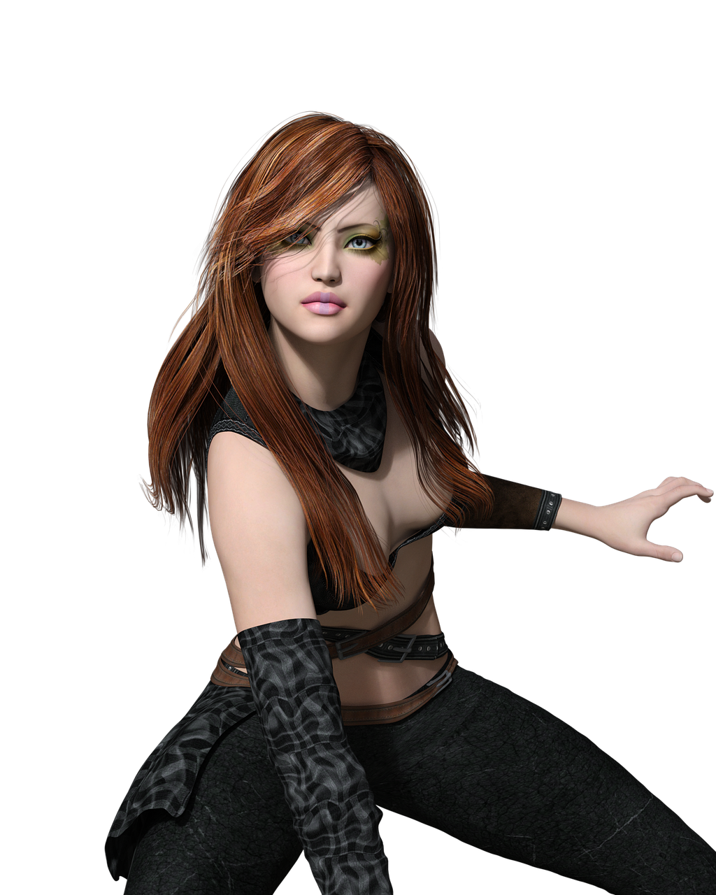a woman with long red hair posing for a picture, a character portrait, inspired by Elizabeth Polunin, trending on cg society, character from mortal kombat, playful pose of a dancer, trending on mentalray, defiant look attitude