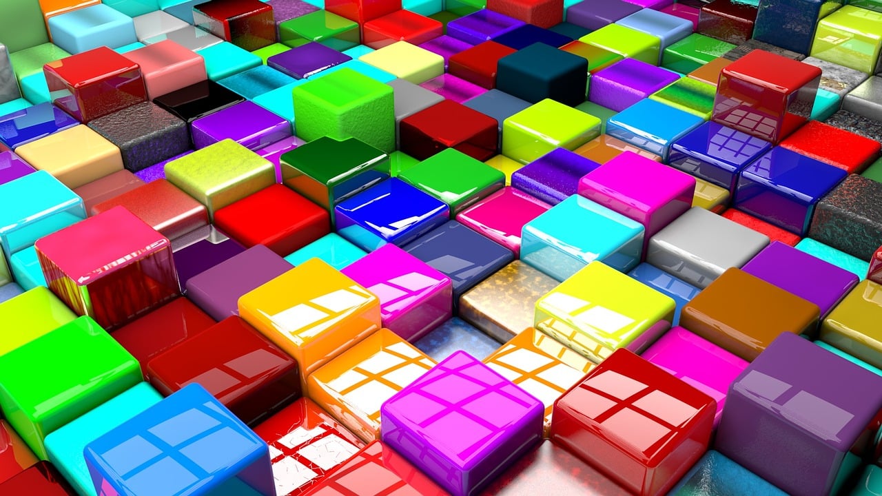 a bunch of colorful boxes stacked on top of each other, a digital rendering, trending on pixabay, color field, glossy plastic, glass mosaic, everything is carpet and 3d, colorful”