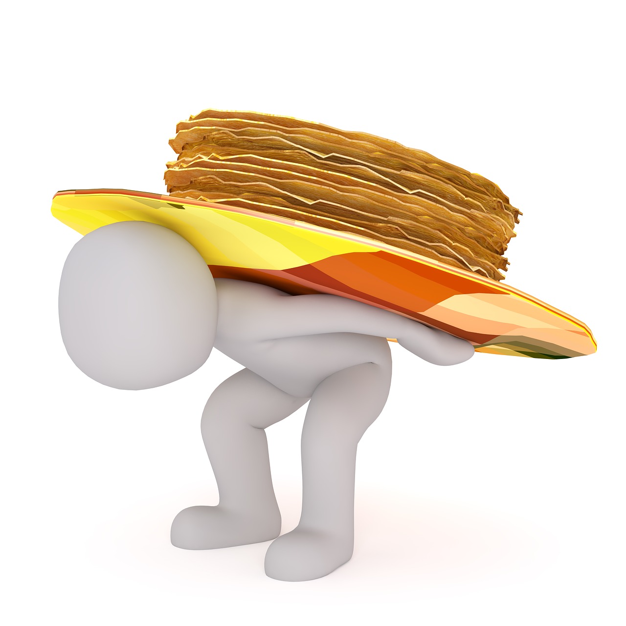 a man carrying a stack of pancakes on his head, a digital rendering, figuration libre, taco, dlsr photo, 3 d image, bending down slightly