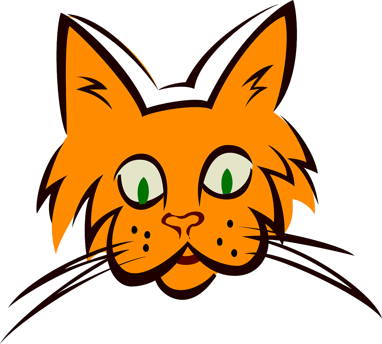 a close up of a cat's face with green eyes, vector art, pixabay, garfield comic, orange head, logo without text, mischievous!!