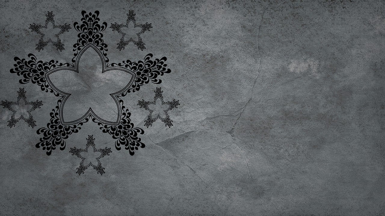 a black and white photo of a snowflake, concept art, baroque, textured parchment background, lovecraftian background, star, grey background