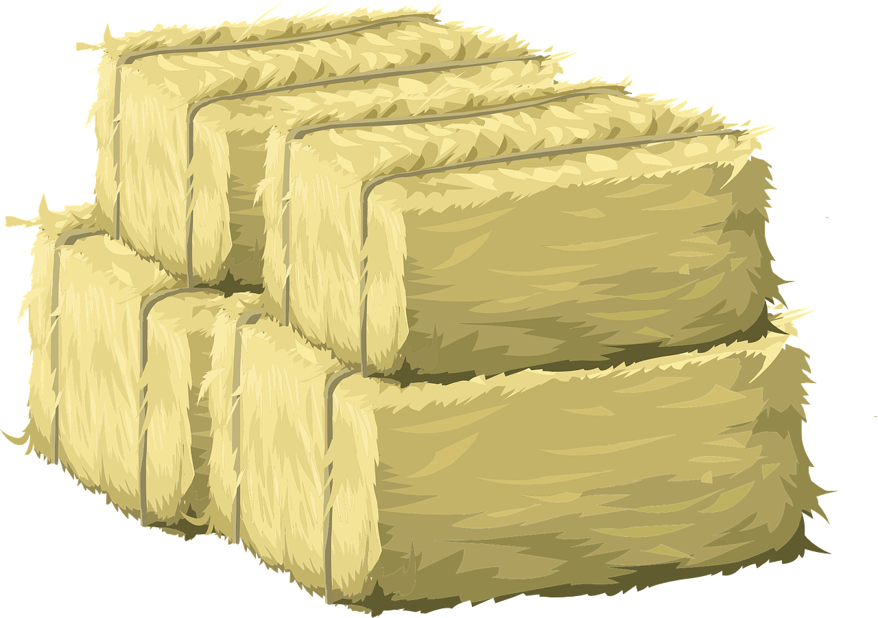 a stack of hay bales sitting on top of each other, a digital rendering, pixabay, thick thick thick outlines, no gradients, rectangular piece of art, fluffy