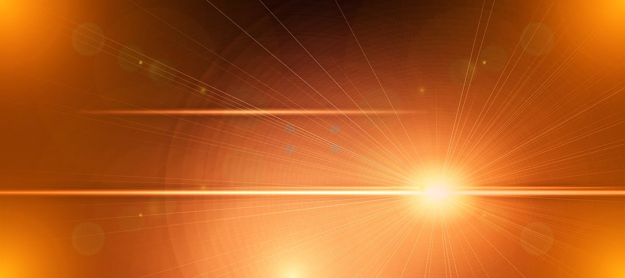 a bright light shines brightly on an orange background, digital art, by Aleksander Gierymski, bright high tech lights, light brown background, two suns, light lines