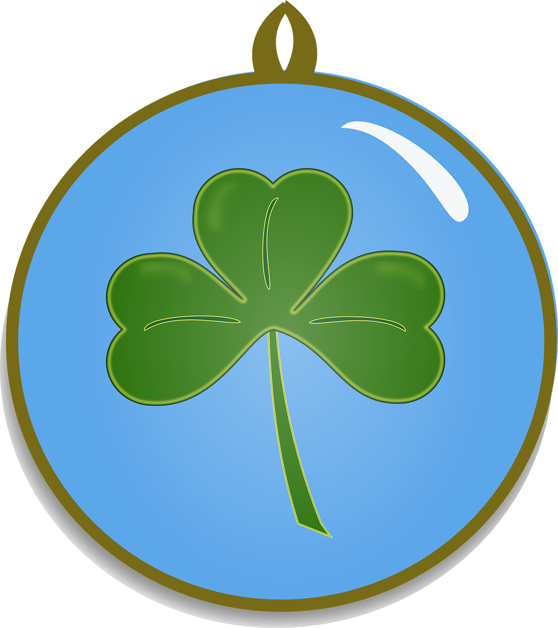 a four leaf clover in a glass ball, a digital rendering, inspired by Masamitsu Ōta, hurufiyya, ornaments, medal, blue, ¯_(ツ)_/¯