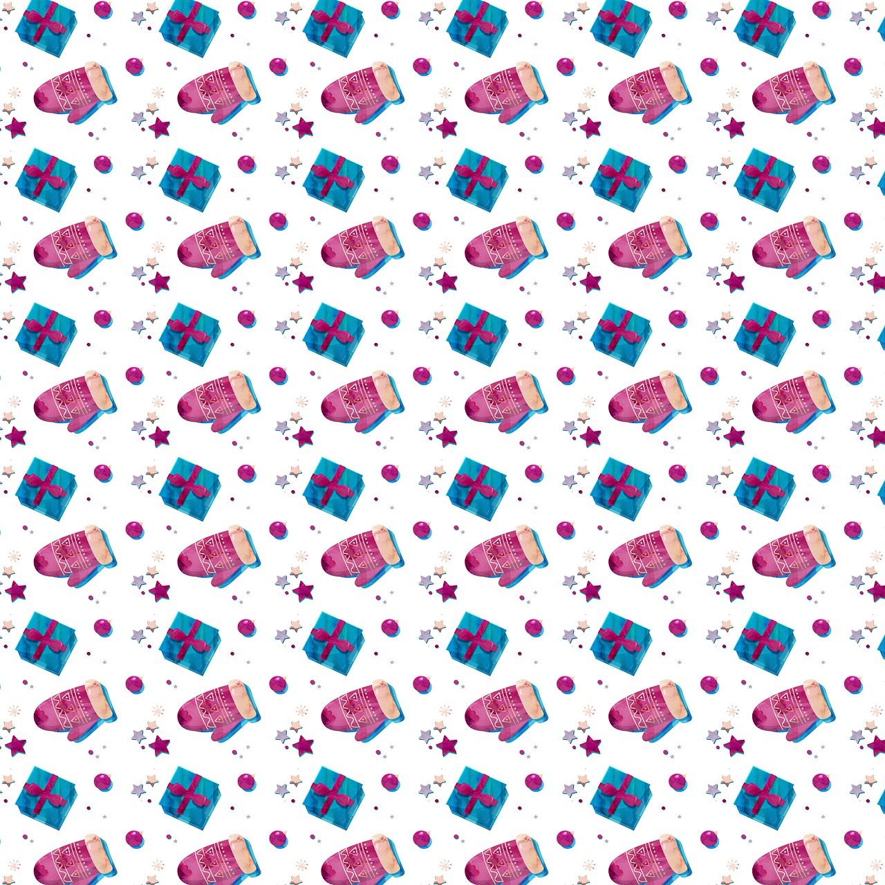 a pattern of presents and stars on a white background, by Amelia Peláez, figuration libre, magenta and blue, spritesheet, anime screenshot pattern, sport