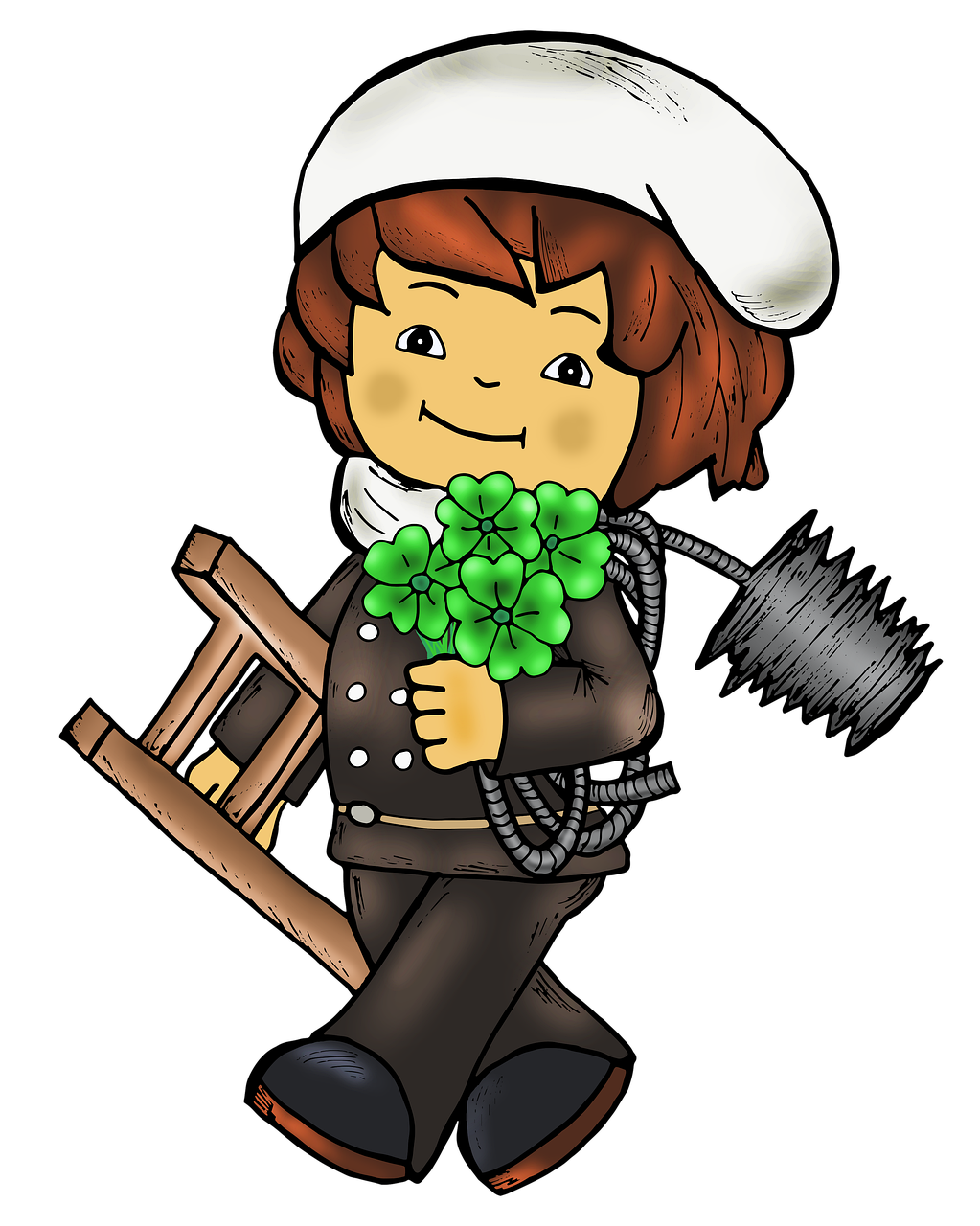 a st patrick's day character holding a shamrock, concept art, inspired by Luigi Kasimir, conceptual art, fireman, maid, little kid, profesional photo