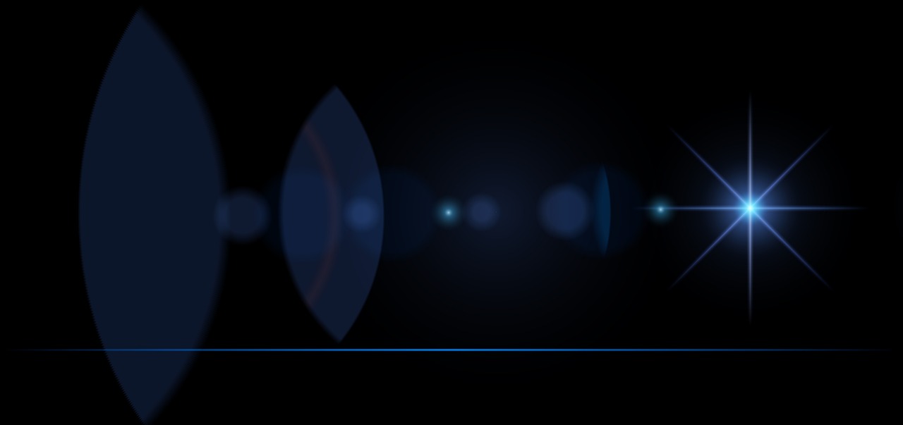 a close up of a camera lens on a black background, a raytraced image, dark blue spheres fly around, subtle lens flare, black backround. inkscape, background bar