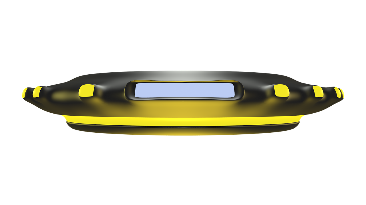 a yellow and black object on a black background, a computer rendering, rounded roof, wide long view, middle shot waist up, blade design