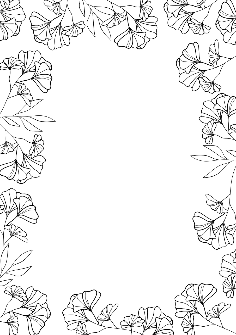 a black and white floral frame on a white background, lineart, by Nándor Katona, trending on pixabay, morning glory flowers, repeating pattern. seamless, carnation, background full of brown flowers