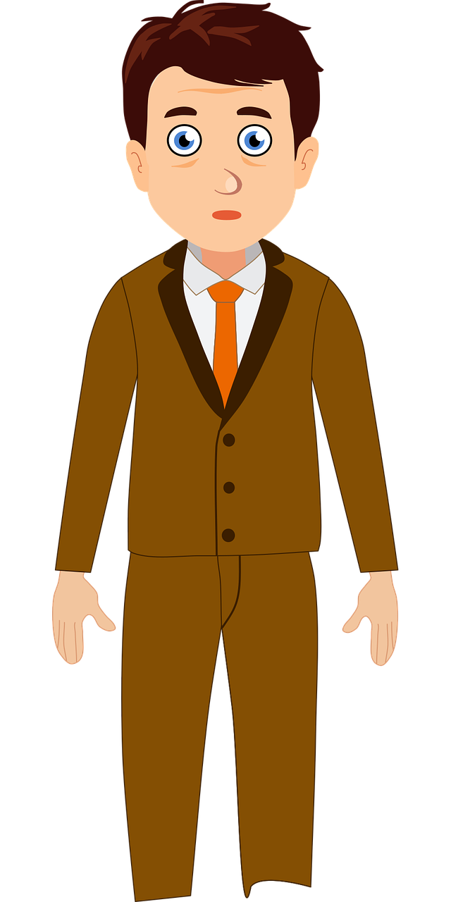 a cartoon man wearing a suit and tie, a character portrait, inspired by Joseph Morgan Henninger, digital art, brown color, full body photo, character design for animation, full body frontal view