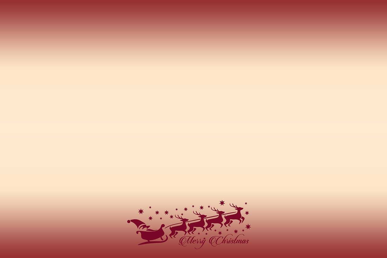 a couple of reindeers that are standing in the snow, a picture, minimalism, gradient brown to red, santa clause, satin, distant photo