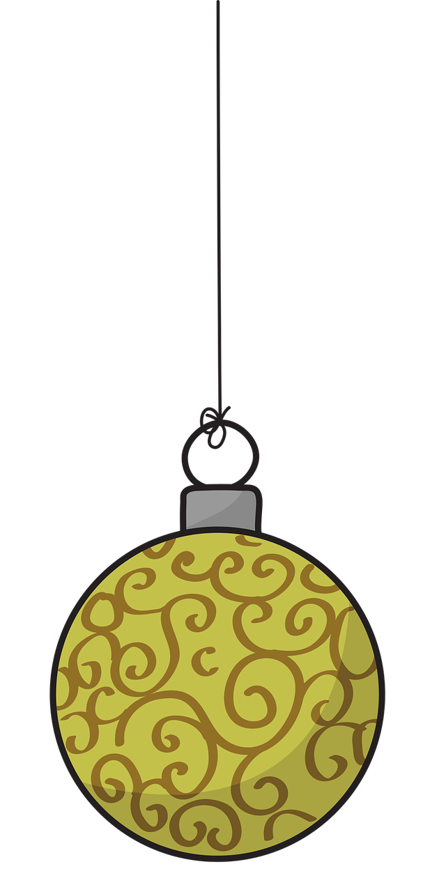 a yellow christmas ornament hanging from a string, a digital rendering, by Melissa A. Benson, conceptual art, on a flat color black background, phone wallpaper, ornamented, simple cartoon style