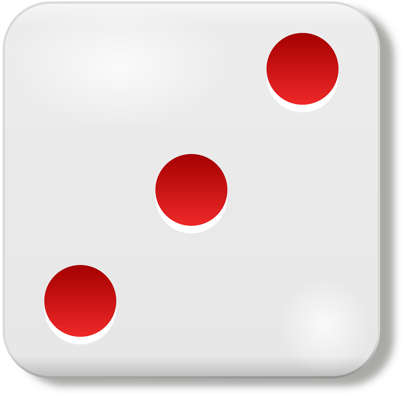 a white dice with red dots on it, deviantart, no gradients, watch photo, cad, threes
