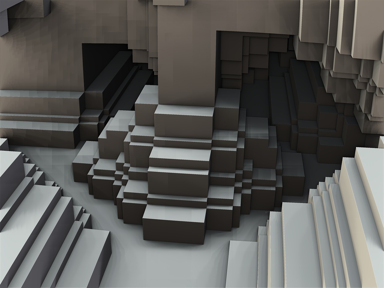 a computer generated image of a set of stairs, a low poly render, inspired by János Nagy Balogh, background of digital greebles, canyon, octave render, clay render