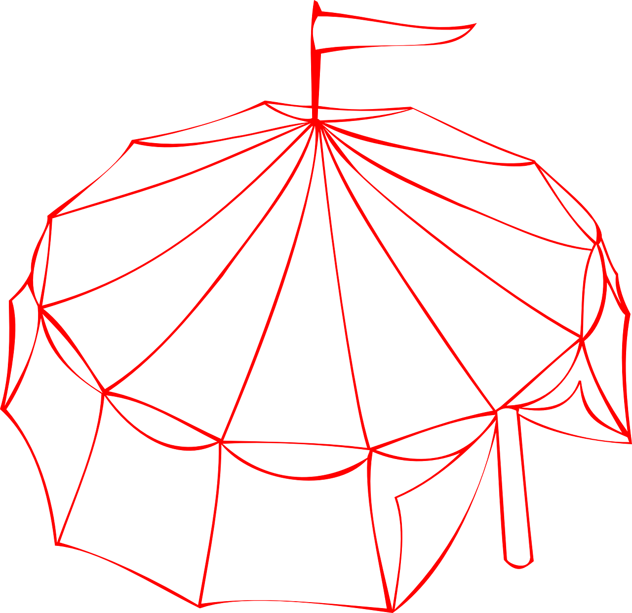a circus tent with a flag on top of it, concept art, by Andrei Kolkoutine, conceptual art, red on black, outline, very round, overhead canopy