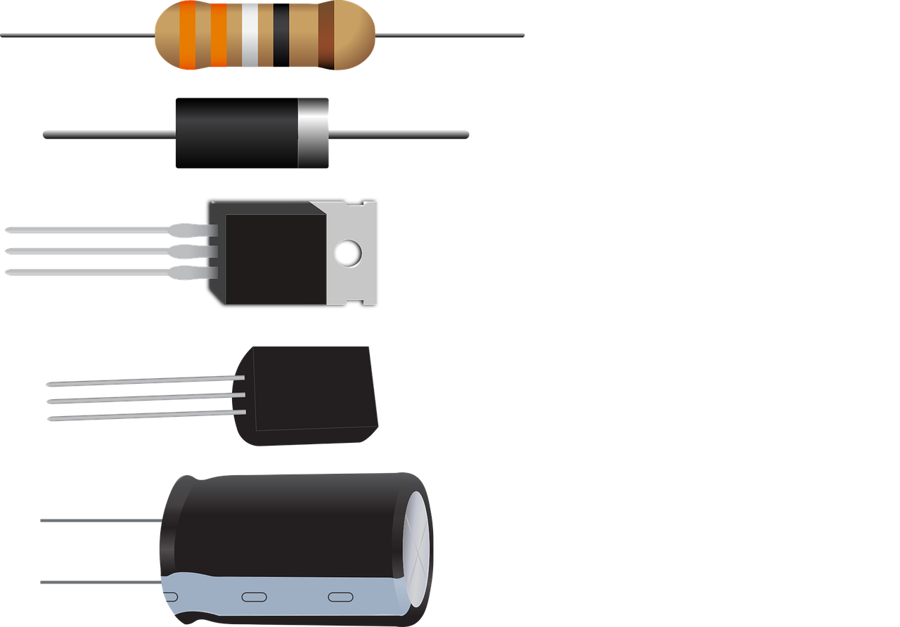 a series of electronic components on a black background, by Joseph Raphael, pixabay, conceptual art, flat color, extremly detailed objects, cords, black on white background