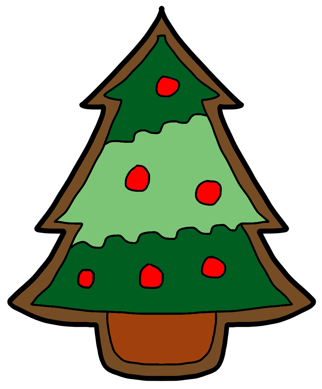 a christmas tree with red balls on it, a pastel, inspired by Masamitsu Ōta, pixabay, sōsaku hanga, on a flat color black background, cartoon image, side view centered, tie