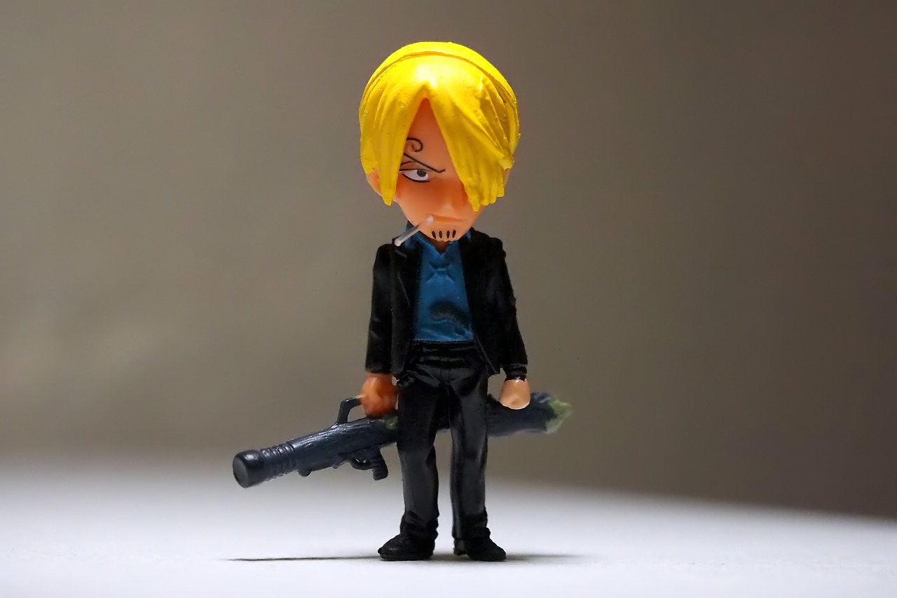 a close up of a figurine of a person holding a gun, a character portrait, by Hiroyuki Tajima, tumblr, sanji, nendroid, single character full body, kids