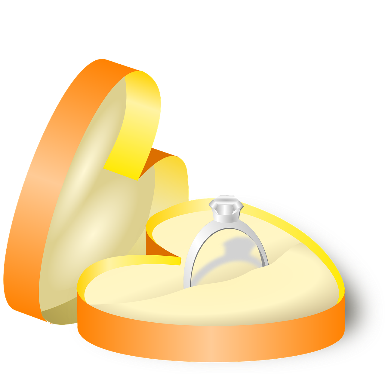 a diamond ring in a heart shaped box, a digital rendering, by Primrose Pitman, pixabay, yellow and ornage color scheme, !!! very coherent!!! vector art, bone, cheese