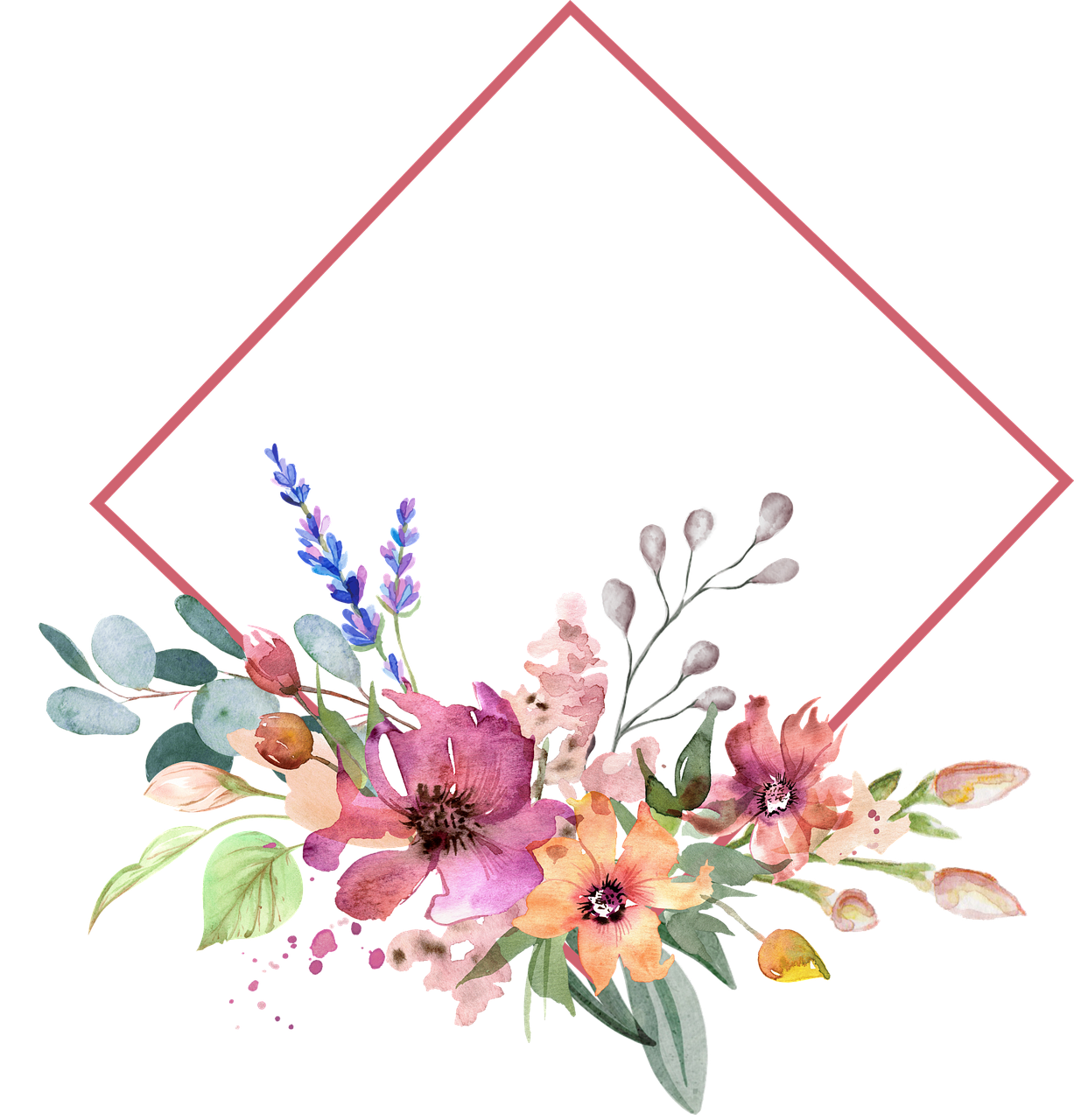 a bouquet of flowers on a black background, a watercolor painting, with a square, logo without text, beautiful frames, meadows