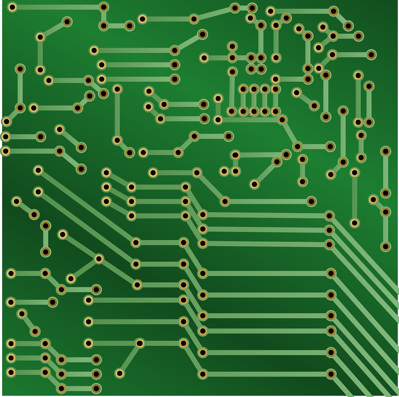 a close up of a green circuit board, a digital rendering, computer art, precise! vector trace, brass equipment and computers, beginner, reddish
