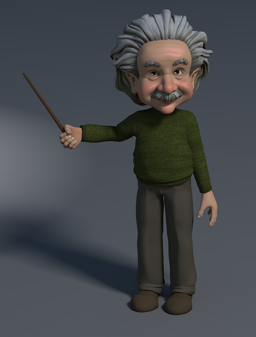 a cartoon character with a stick in his hand, by Artur Tarnowski, zbrush central contest winner, portrait of einstein, teacher, c 4 d ”, conductor