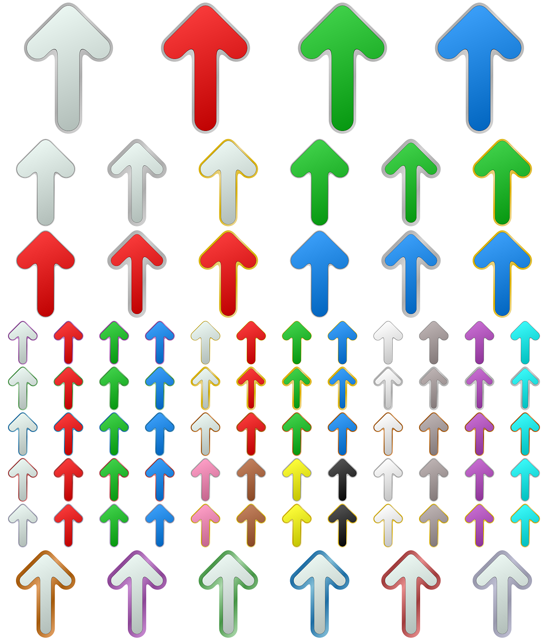 a bunch of different colored arrows on a white background, an illustration of, by Josetsu, metallic arrows, up light, thick set features, traffic