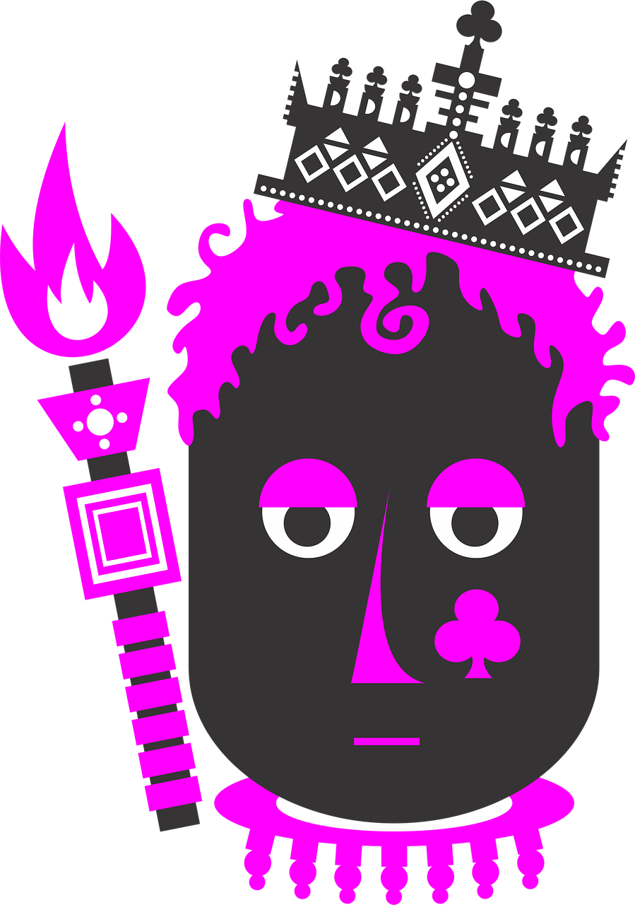 a drawing of a face with a crown on top of it, a character portrait, behance contest winner, funk art, purple and black color scheme, video game avatar, pink iconic character, richard iv the roman king photo
