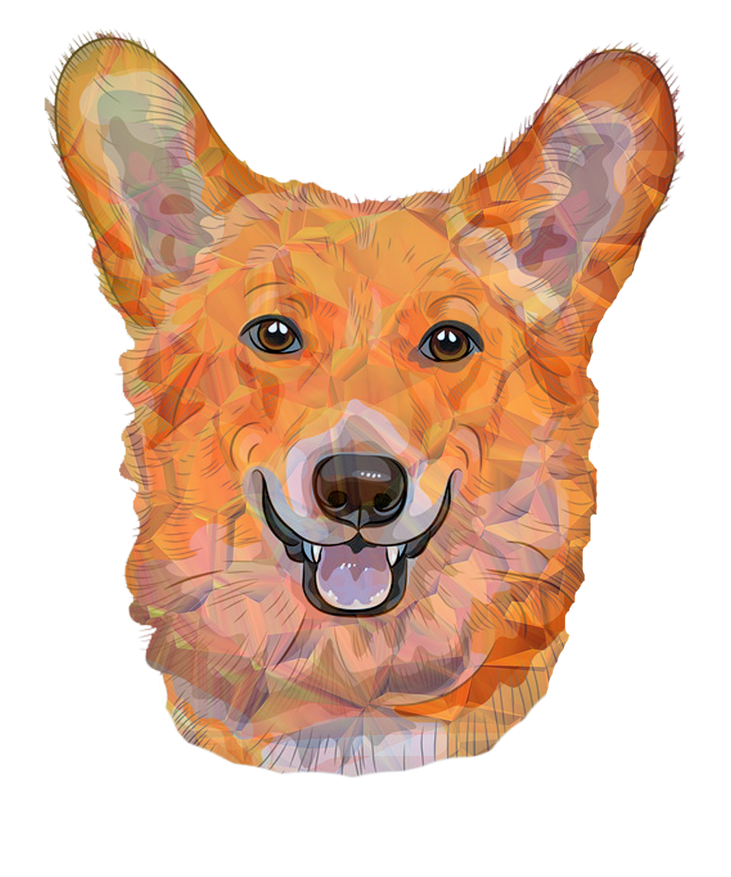 a close up of a dog's face on a black background, vector art, pop art, corgi, sharp high detail illustration, detailed color scan, on clear background