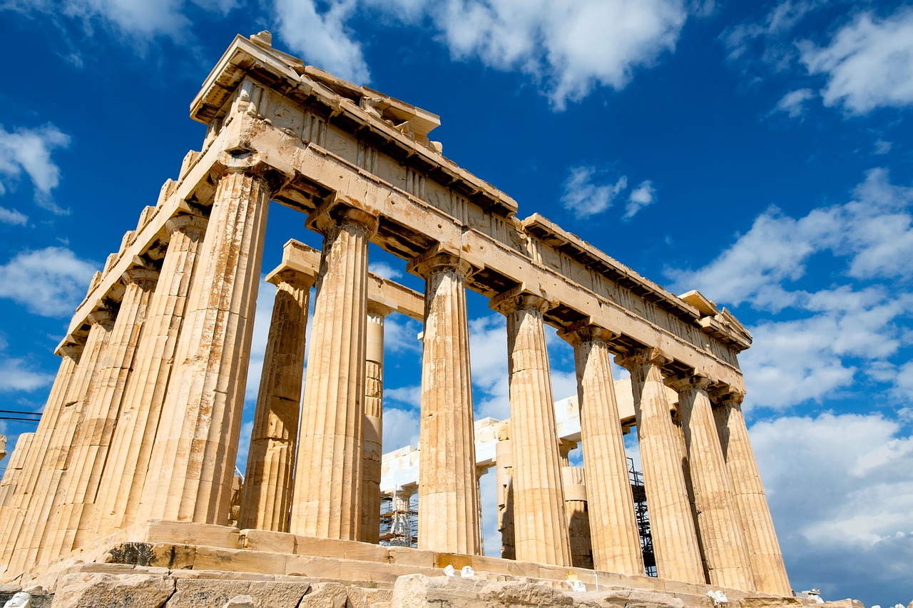 part of the parthenon on the acropolis of the acropolis of the parthenon temple on the acropolis of the acropolis, a picture, inspired by Theophanes the Greek, shutterstock, 🤬 🤮 💕 🎀, neoclassic, tall stone spires, vibrant vivid colors