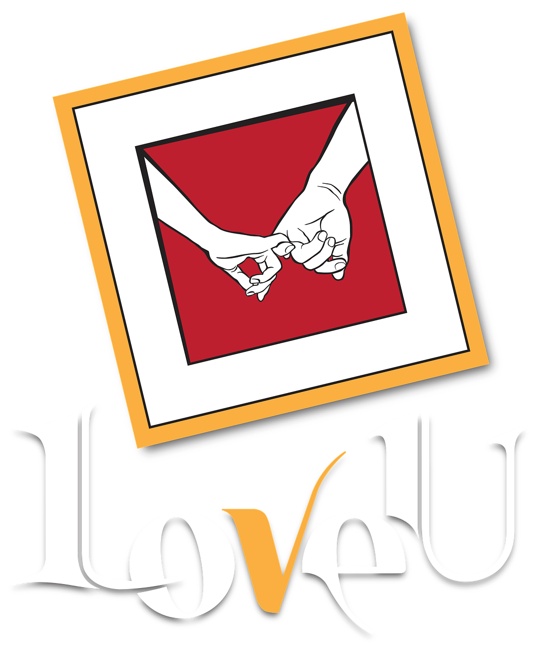 a couple holding hands with the word love u, an album cover, by Dan Luvisi, vectorized logo style, award winning ”, mark waid, ! low contrast!