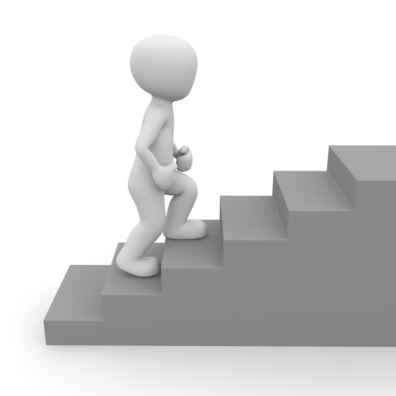 a person that is standing on some stairs, an ambient occlusion render, trending on pixabay, figuration libre, teaching, on top of it, success, computer - generated