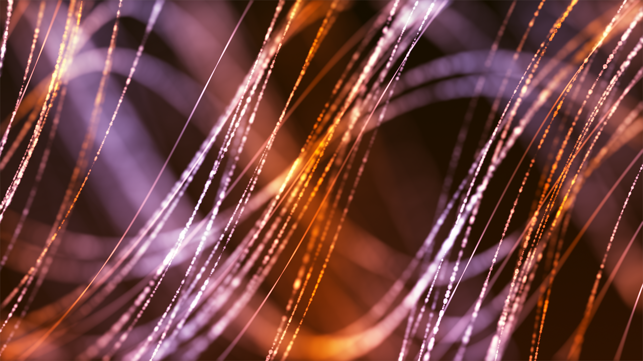 a close up of a bunch of water droplets, a microscopic photo, digital art, glowing thin wires, blurred and dreamy illustration, orange and purple electricity, fiber optic network