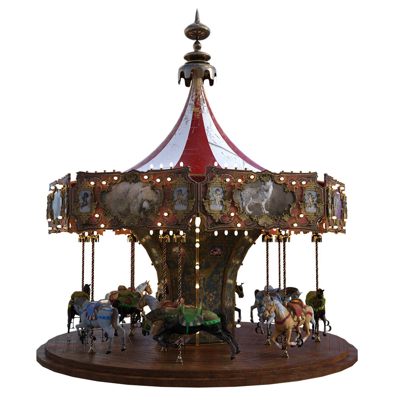 a merry merry merry merry merry merry merry merry merry merry merry merry merry merry merry merry merry, a digital rendering, by Artur Tarnowski, polycount contest winner, baroque, carousel, highly detailed hyper real retro, full front view, restored photo