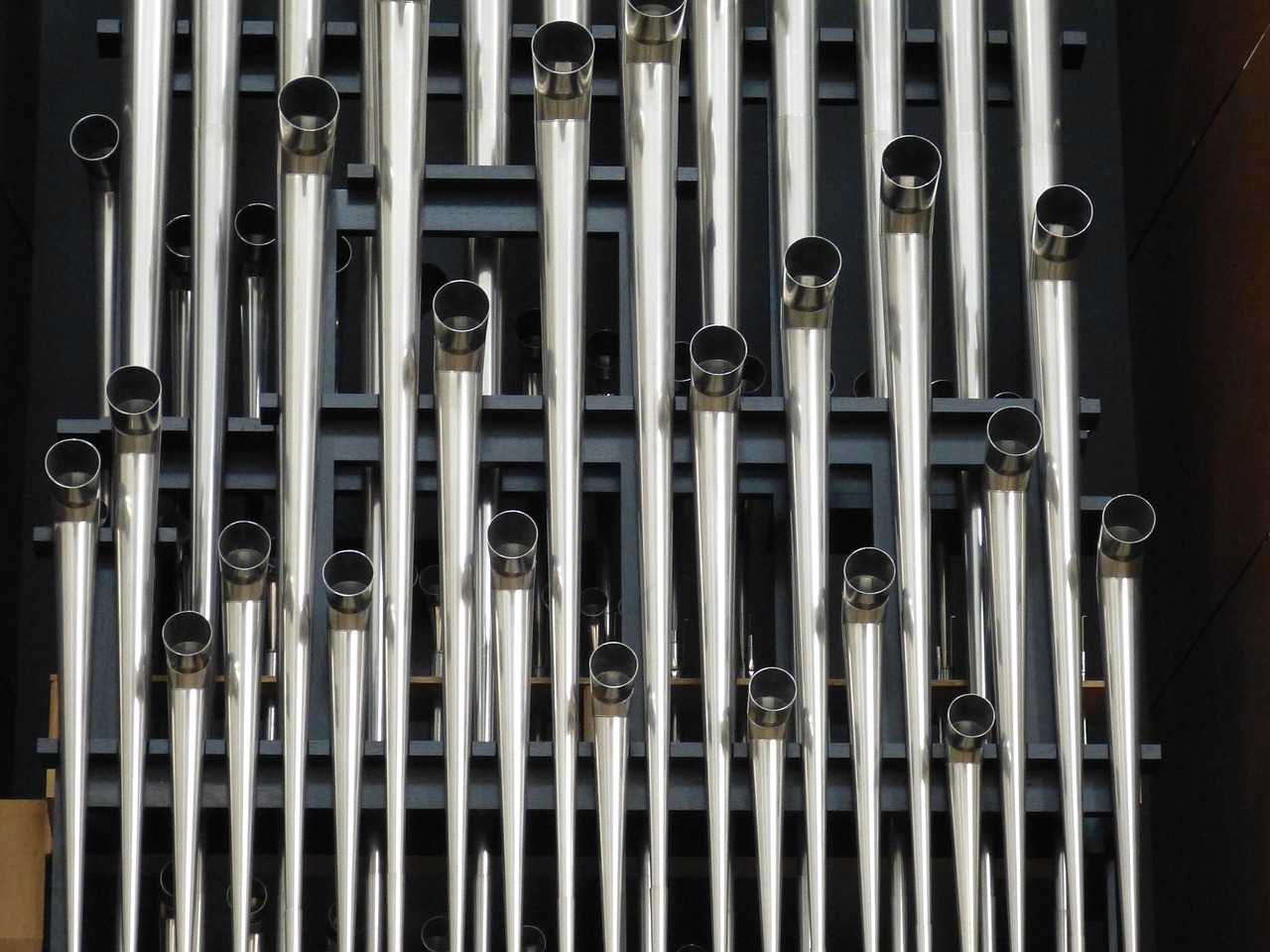 a bunch of pipes that are next to each other, an album cover, inspired by Bryan Organ, flickr, precisionism, stainless steel, choir, hoog detail, photograph credit: ap