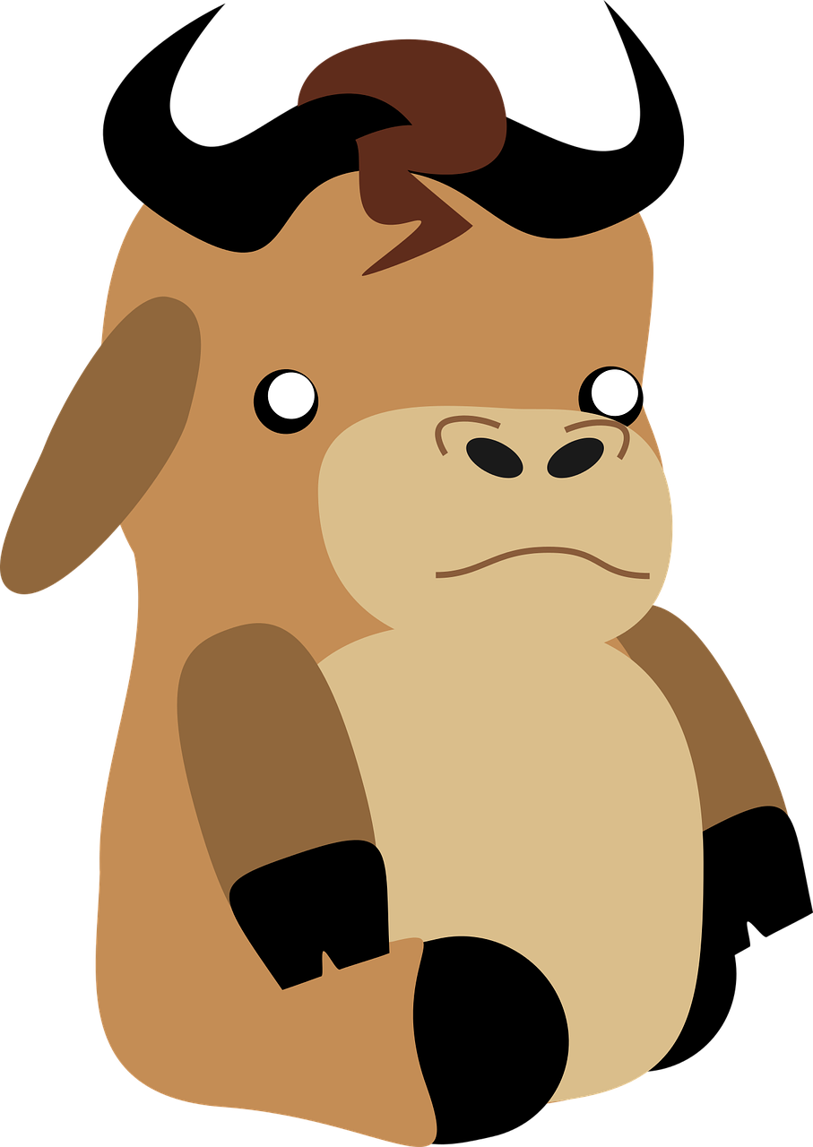 a cartoon cow with a sad look on its face, vector art, inspired by Nyuju Stumpy Brown, pixabay, mingei, winston the ape from overwatch, that resembles a bull\'s, pony, fox as a monkey