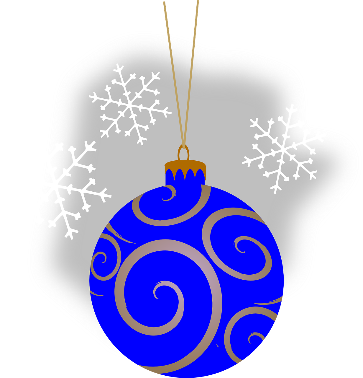 a blue christmas ornament with snowflakes, a digital rendering, inspired by Masamitsu Ōta, pixabay, sōsaku hanga, blue gold and black, grey and blue theme, fossil ornaments, tree's