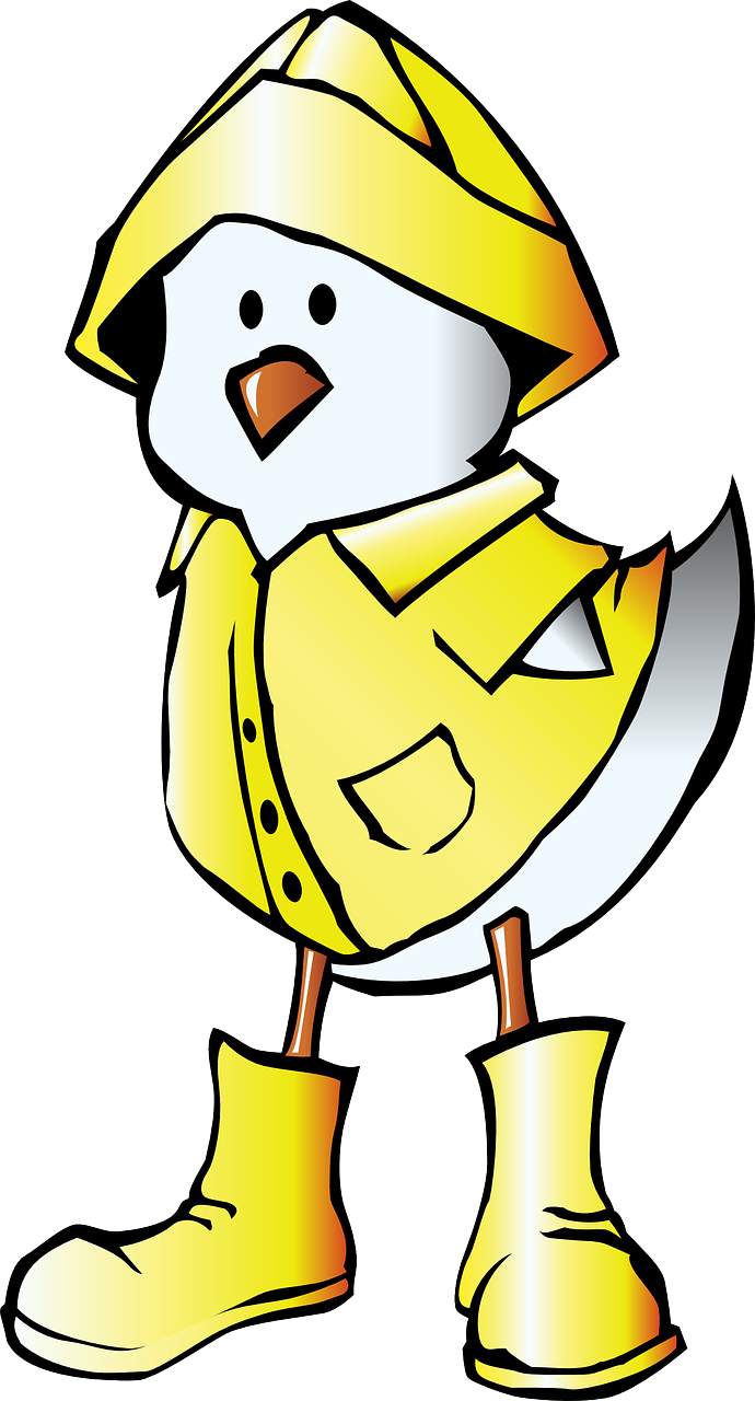 a cartoon chicken wearing a raincoat and rubber boots, a cartoon, inspired by Jacob Duck, pixabay, mingei, gold and white cloak, trenchcoat, stylised fox - like appearance, illustration pokemon
