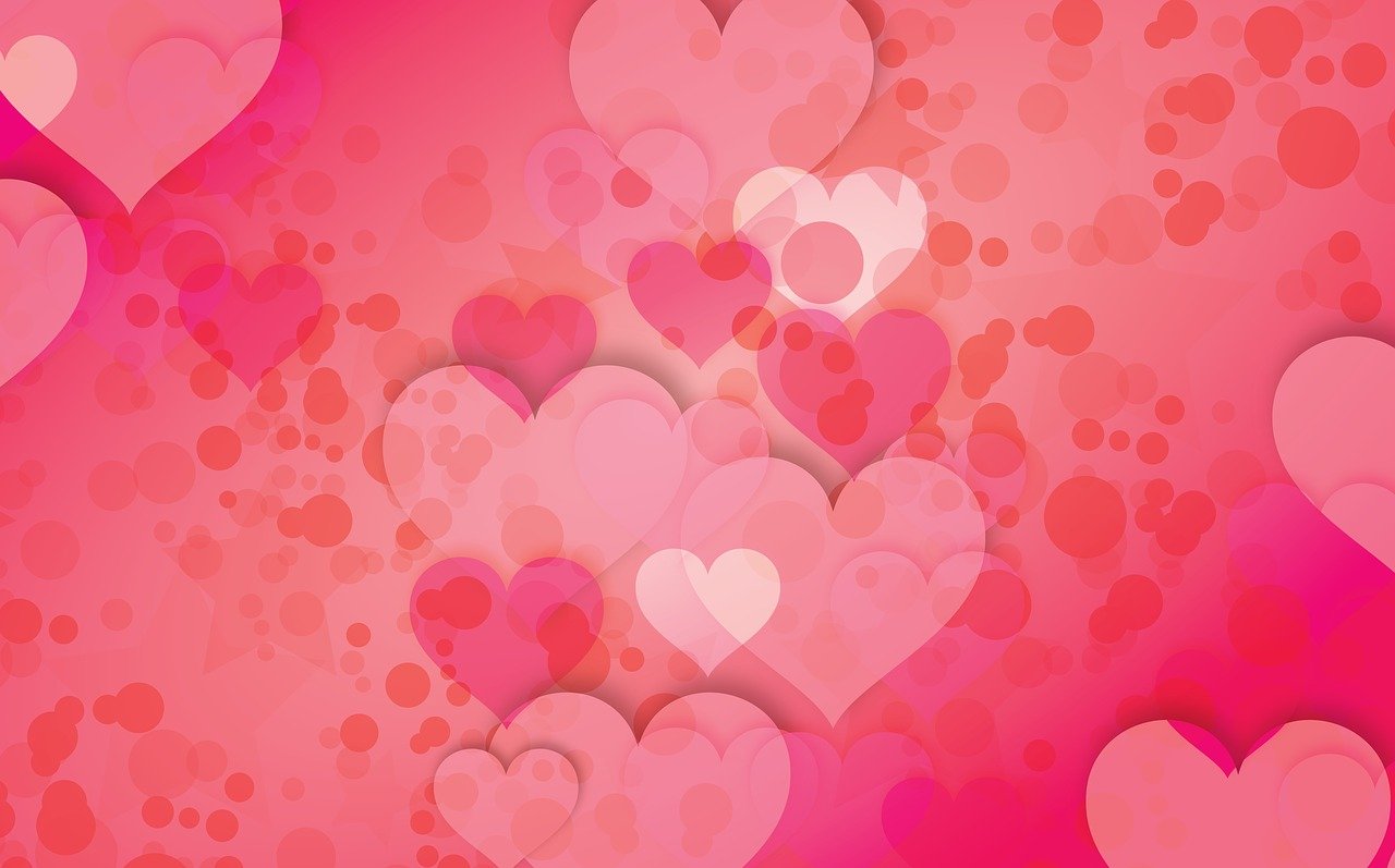 a bunch of pink hearts on a pink background, vector art, background image, overlapping layers, colored dots, photoshop