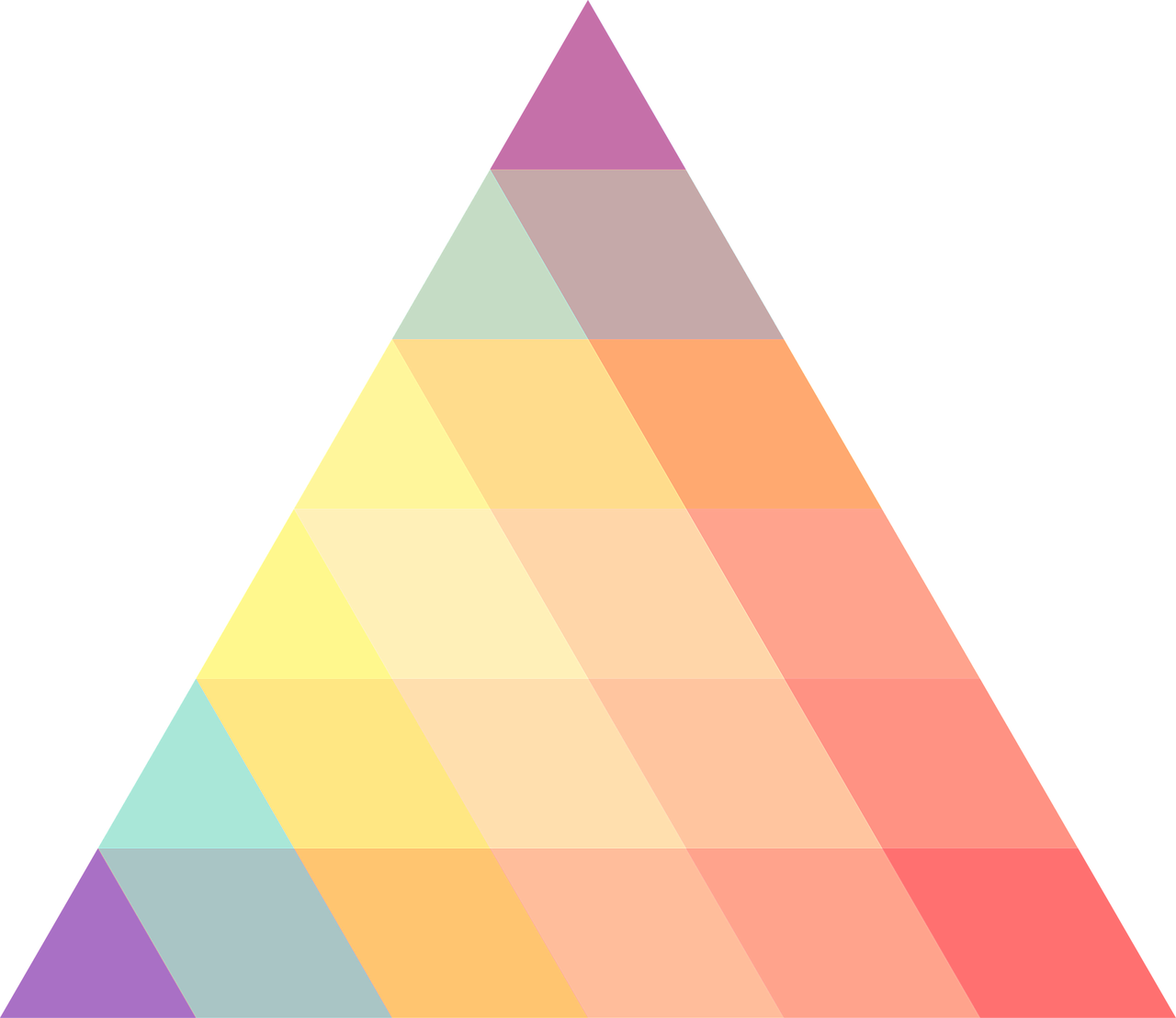 a rainbow colored triangle on a black background, a screenshot, inspired by Okuda Gensō, synthetism, no gradients, thumbnail, warm color scheme art rendition, paul laffoley