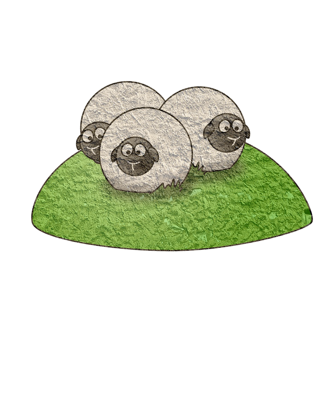 a couple of sheep laying on top of a lush green field, an illustration of, petri dish art. animal eyes, on a dark rock background, vignette illustration, three animals