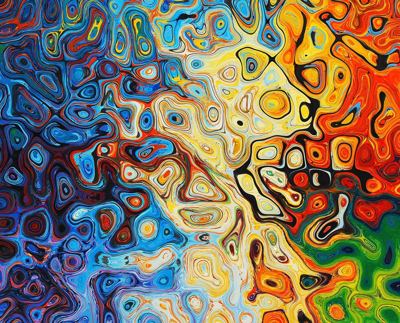 a close up of a painting of different colors, inspired by André Masson, pexels, generative art, dmt ripples, incredibly detailed oil painting, oil in canvas style, colorful mosaic