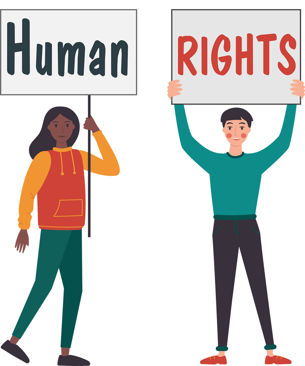 two people holding signs that say human rights, a cartoon, pixabay, conceptual art, india, profile picture, a person standing in front of a, high detaild