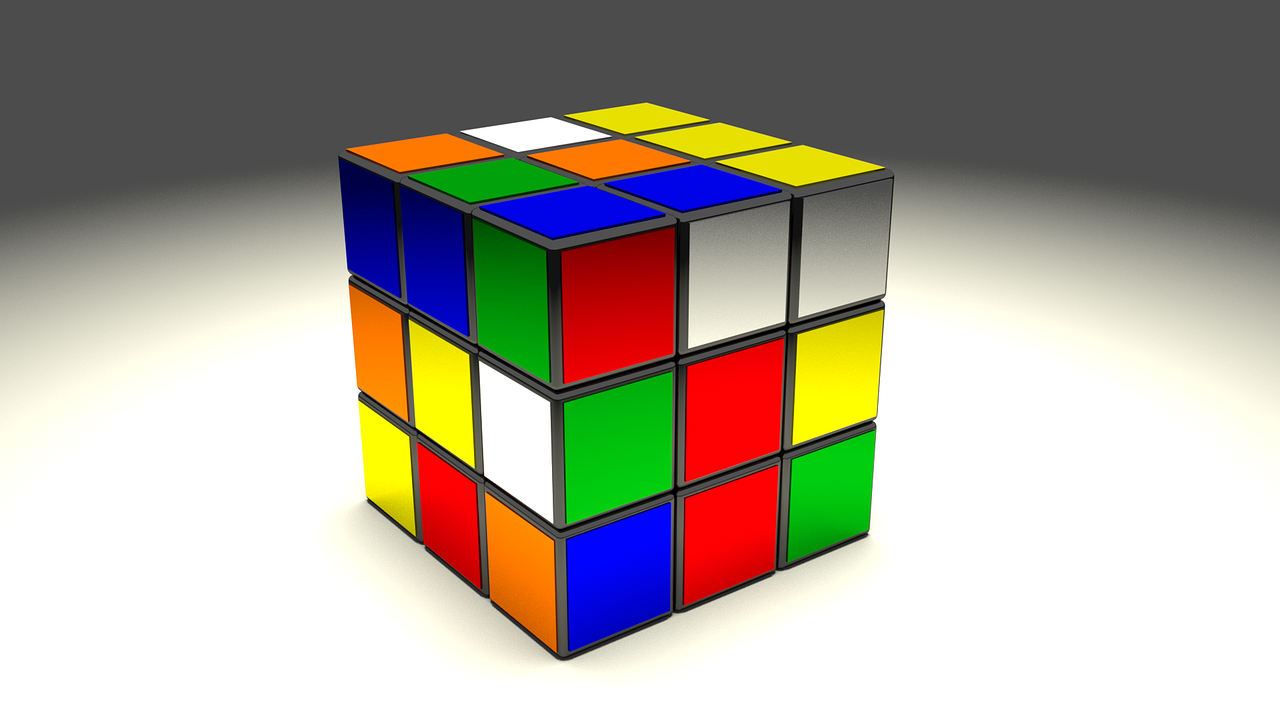 a rubik cube sitting on top of a table, a raytraced image, cubo-futurism, colored, fully rendered light to shadow, image, fully colored