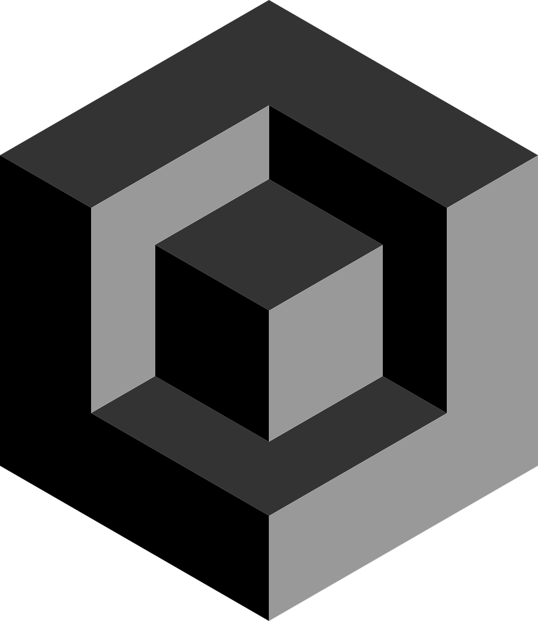a black and white image of a cube, a computer rendering, inspired by Josef Block, deviantart, giant crypto vault, angular design, black and grey, inverse color