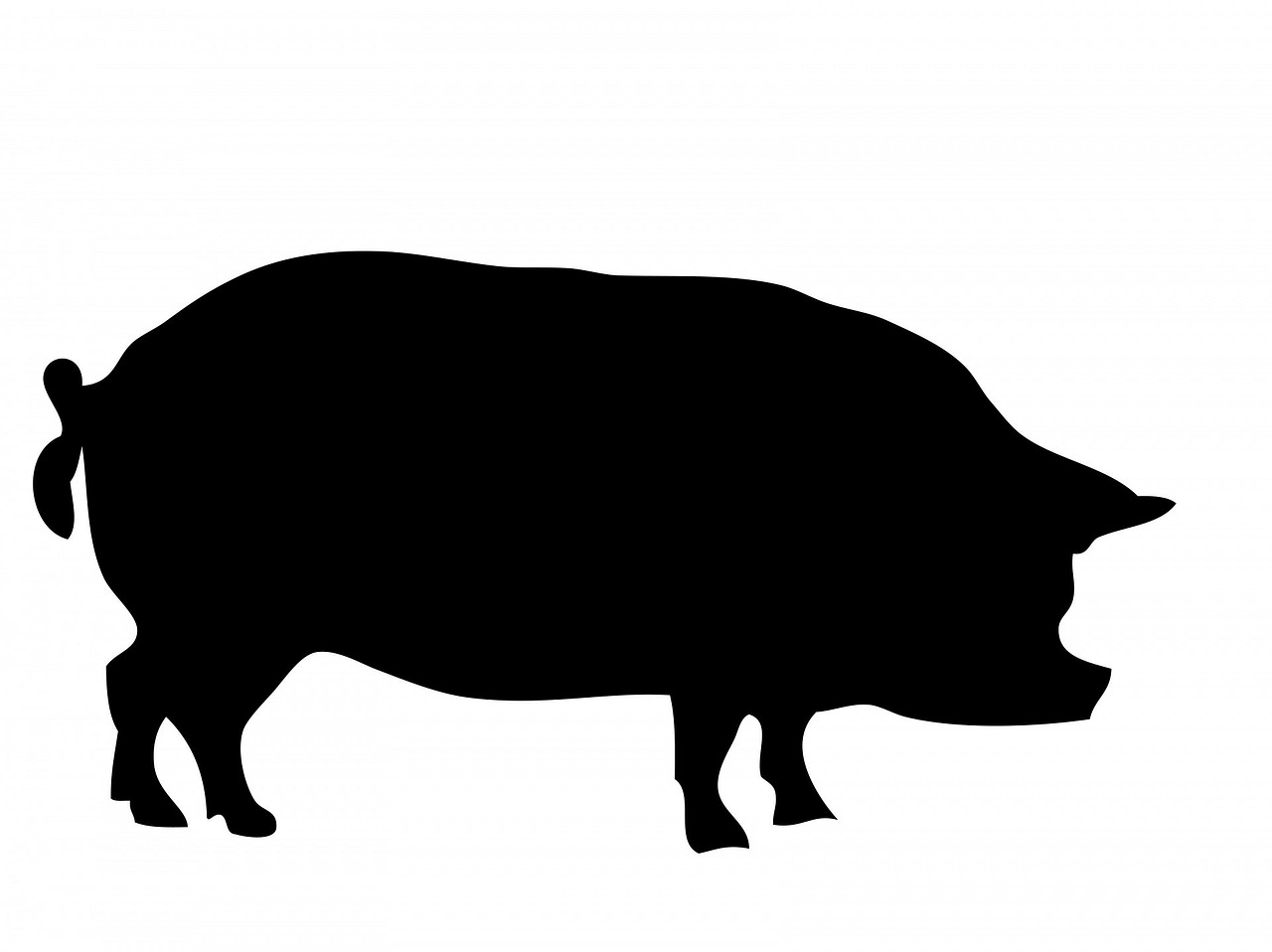 a silhouette of a pig on a white background, a picture, by Jan Zrzavý, pixabay, fine art, licking out, robotic pig, side view of a gaunt, dark. no text