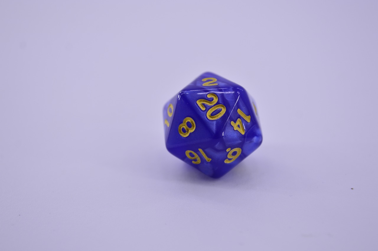 a blue dice sitting on top of a white surface, a macro photograph, polycount, yellow purple, twenty-dimensional, closeup portrait of an mage, d&d illustration style