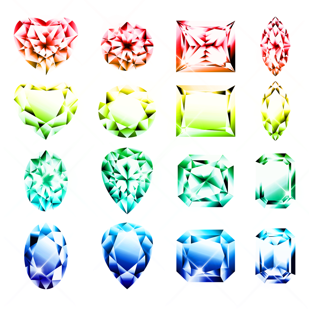 a bunch of different colored diamonds on a black background, vector art, deviantart, rapper bling jewelry, けもの, grid of styles, set 1 8 6 0