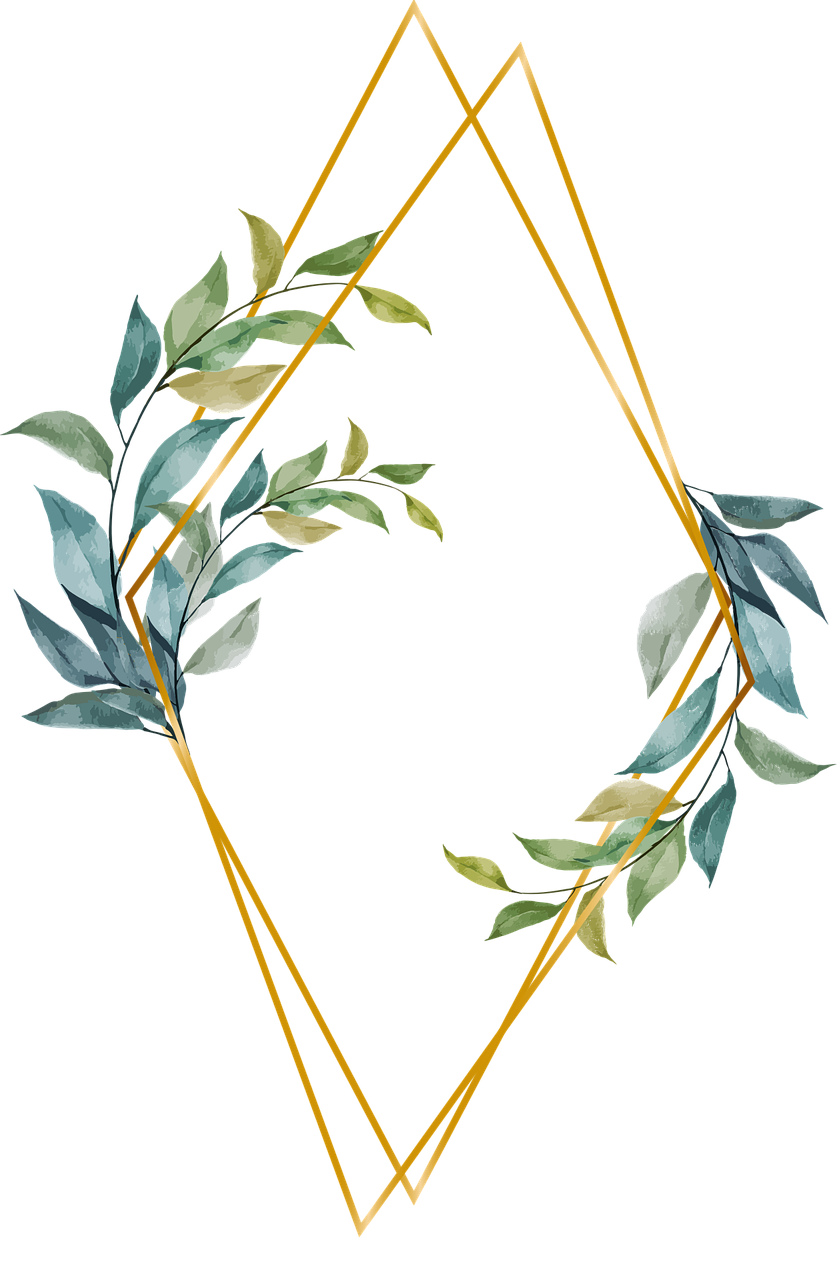 a gold frame with green leaves on a black background, a digital painting, inspired by Inshō Dōmoto, shutterstock, art deco, watercolored, diagonal composition, willows, 4 k detail